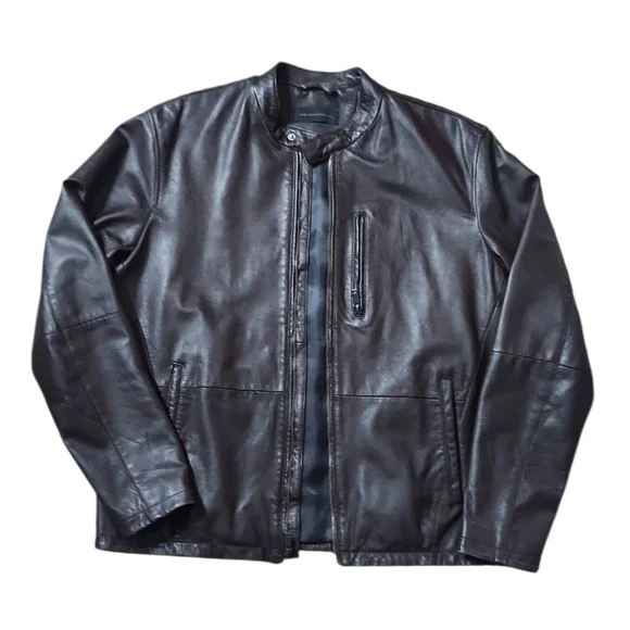 John Varvatos Lambskin | Leather Motorcycle | Ribbed Bomber Jacket | Cognac - Picture 5 of 10